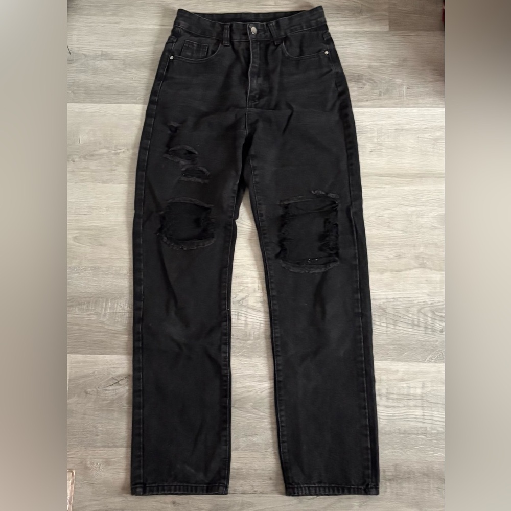 Stylish Black Distressed Wide Leg Jeans